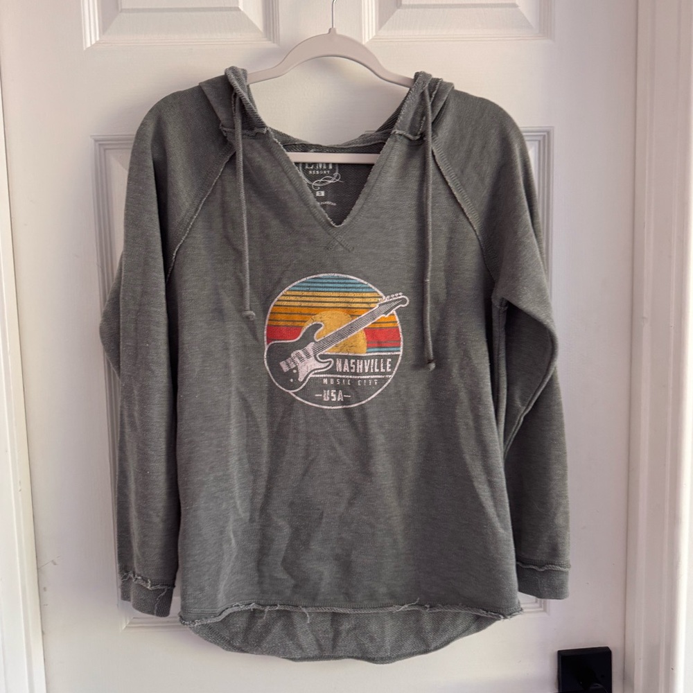 Women’s Music City Nashville Hoodie Sweatshirt - V-neck - Grey - Small